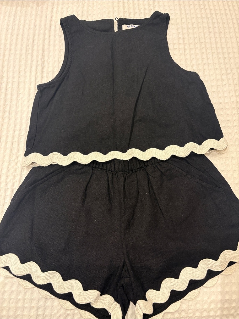 Old Navy Black Tank & Shorts Set with Cream Scallop Trim